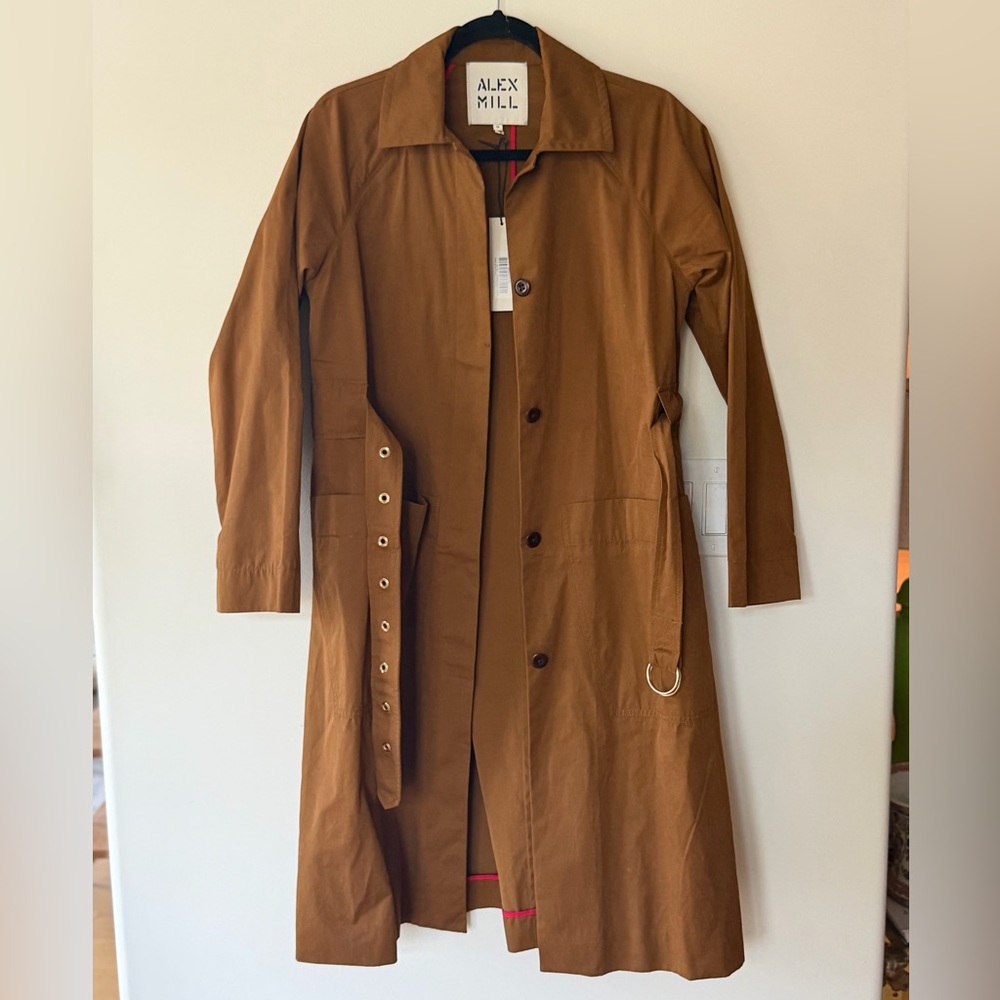 NWT Alex Mill Russet Brown Dark Tan Women's Trench Coat Belted Jacked Size Small
